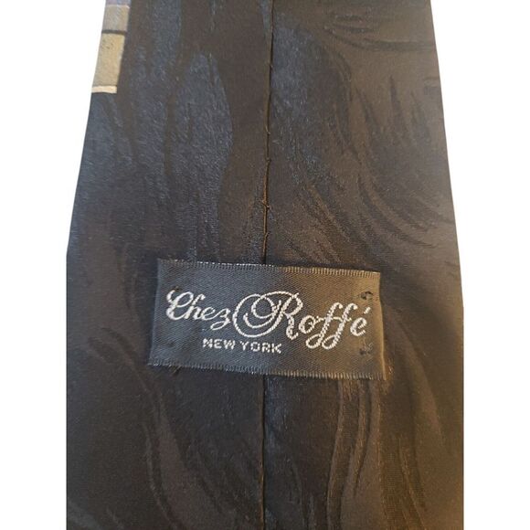 Chez Roffe New York Mens Tie Necktie Designer Luxury Black Teal Blue Abstract - Picture 5 of 12